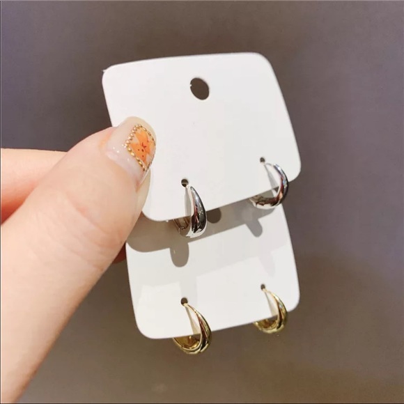 New Yellow Gold Plated Needle Hoop Earrings - Picture 5 of 6